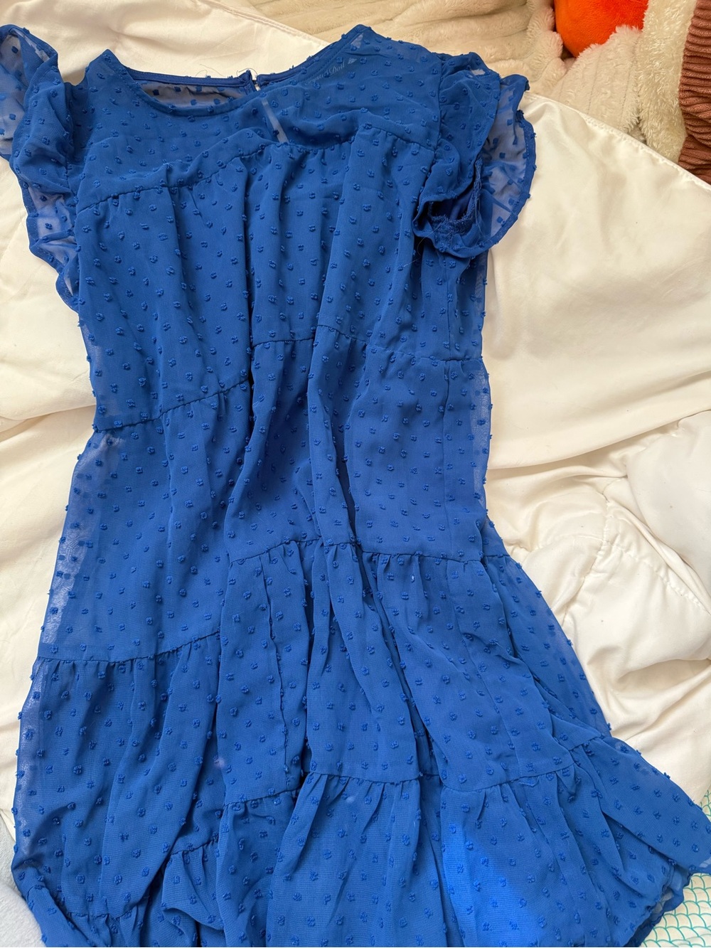 Crystal Doll Royal Blue Swiss Dot Tiered Dress for Kids